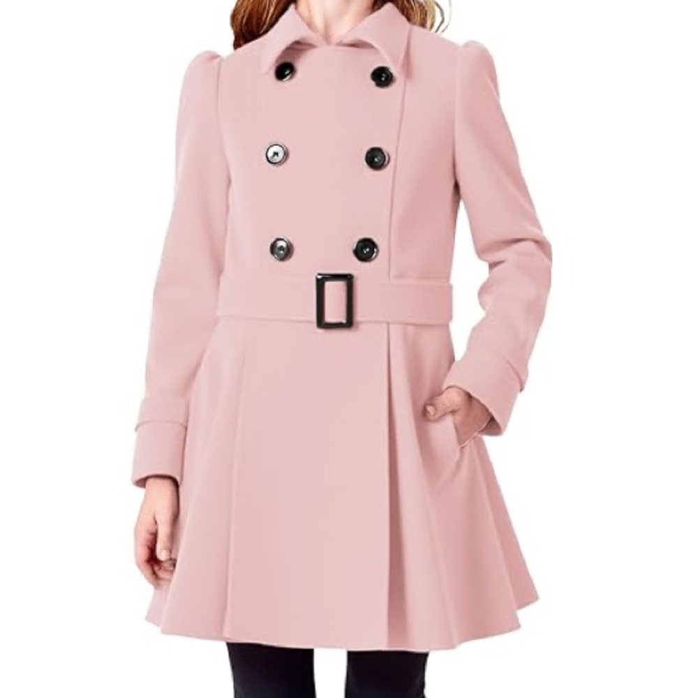 Girls Blush Pink Peacoat Size 10-12 Double Breasted Belted Dress Coat